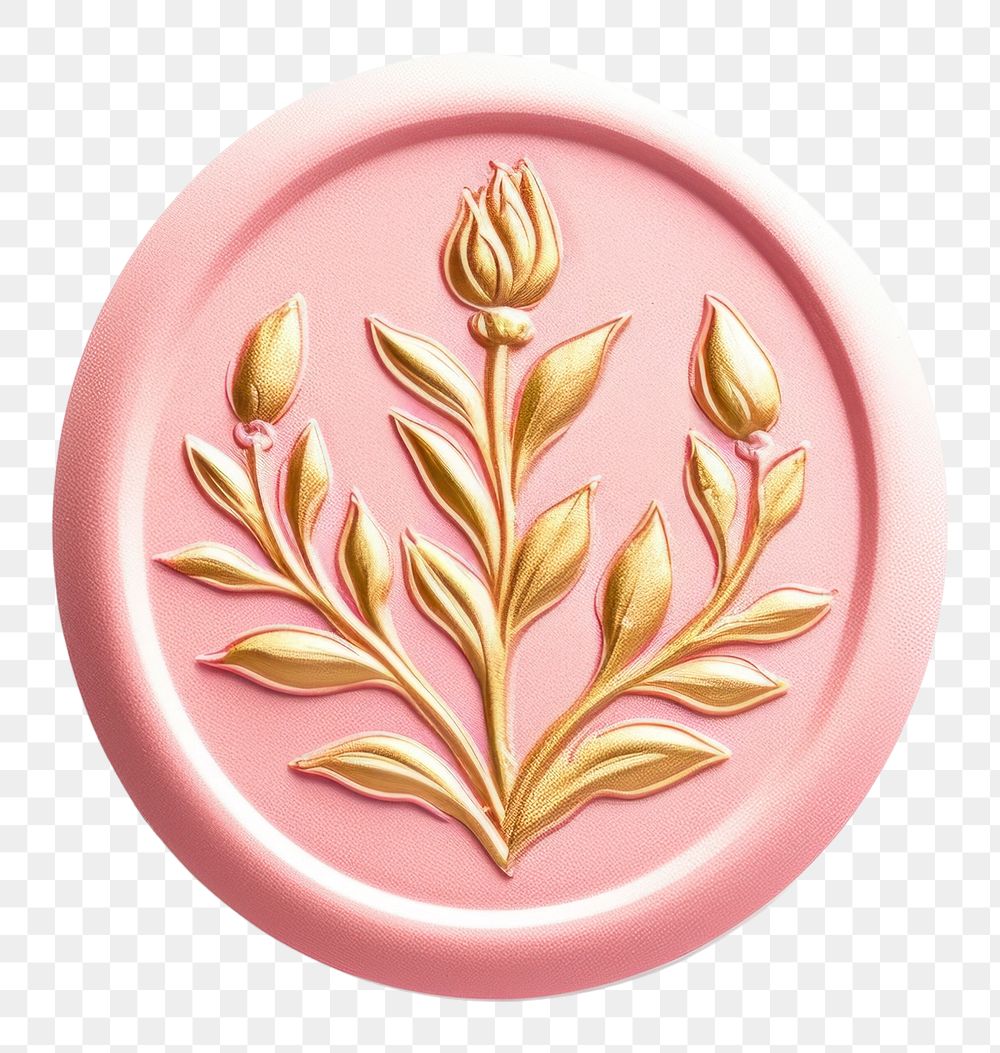 PNG  Seal Wax Stamp a floral locket shape gold.
