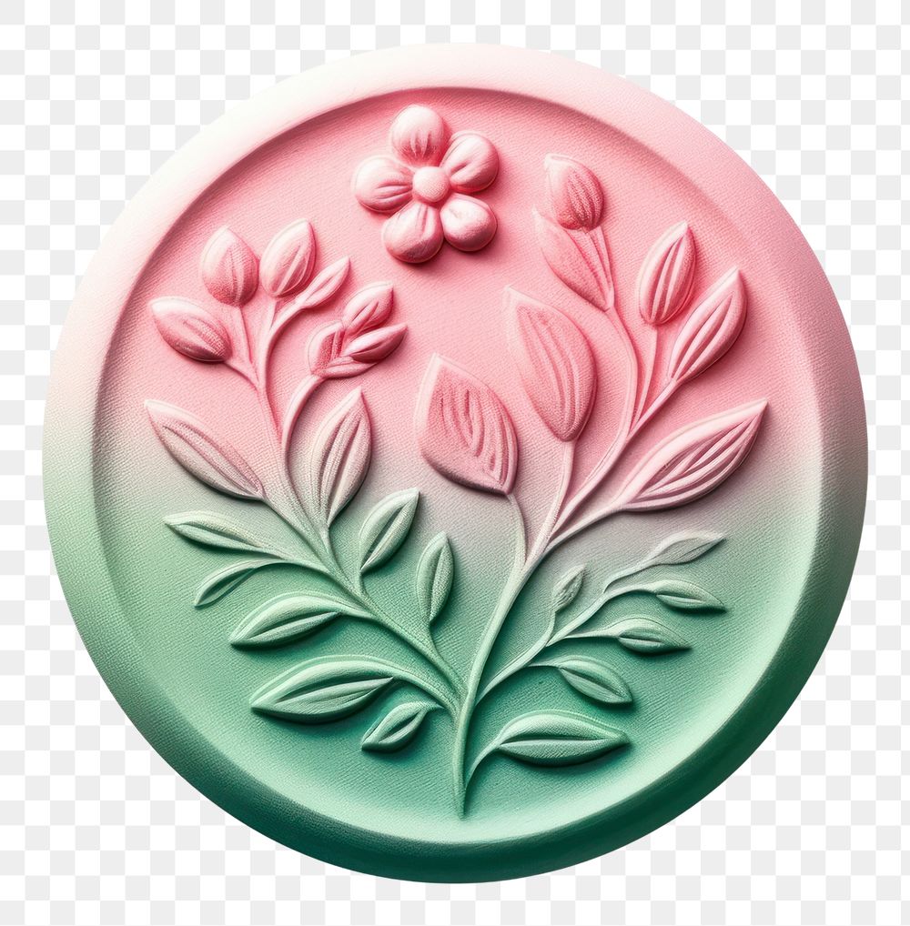 PNG  Seal Wax Stamp a floral shape green pink.
