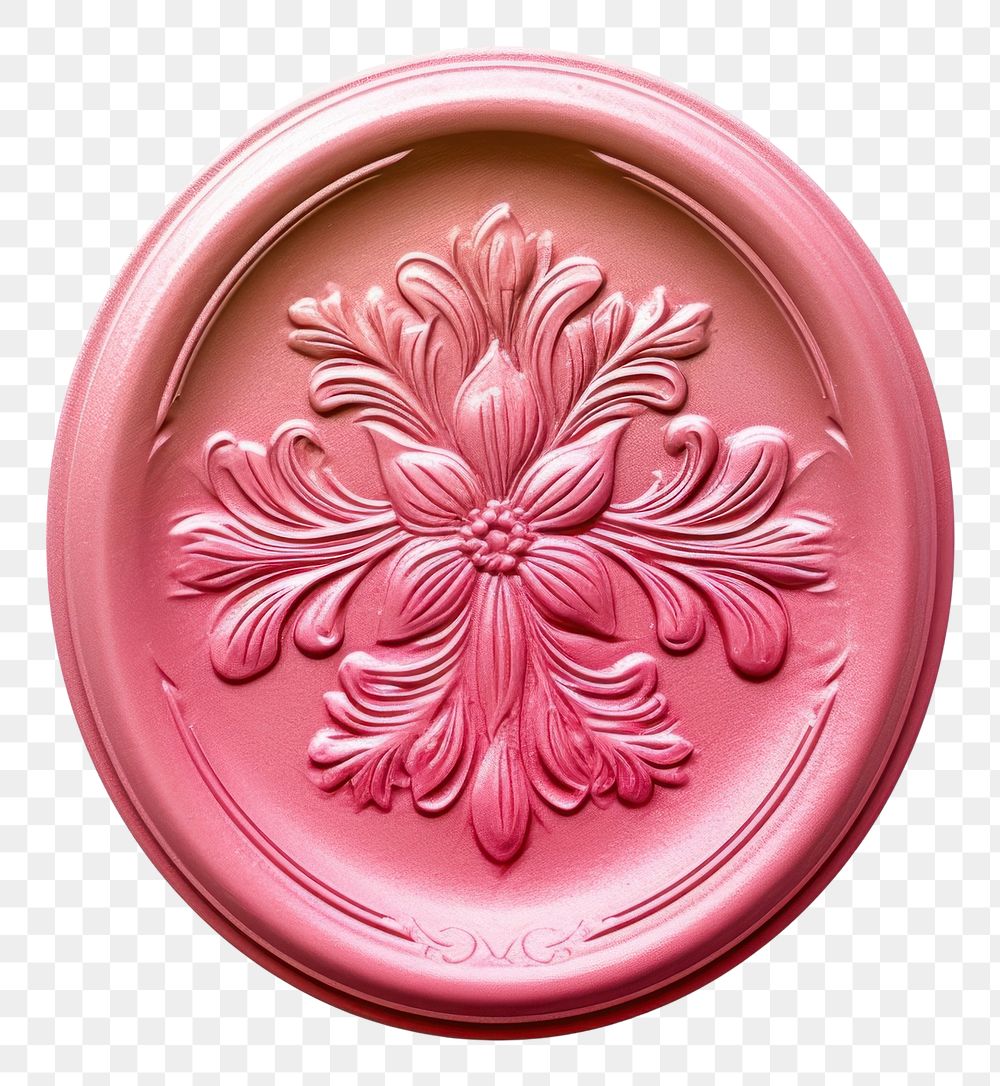 PNG  Seal Wax Stamp a floral shape pink white background.