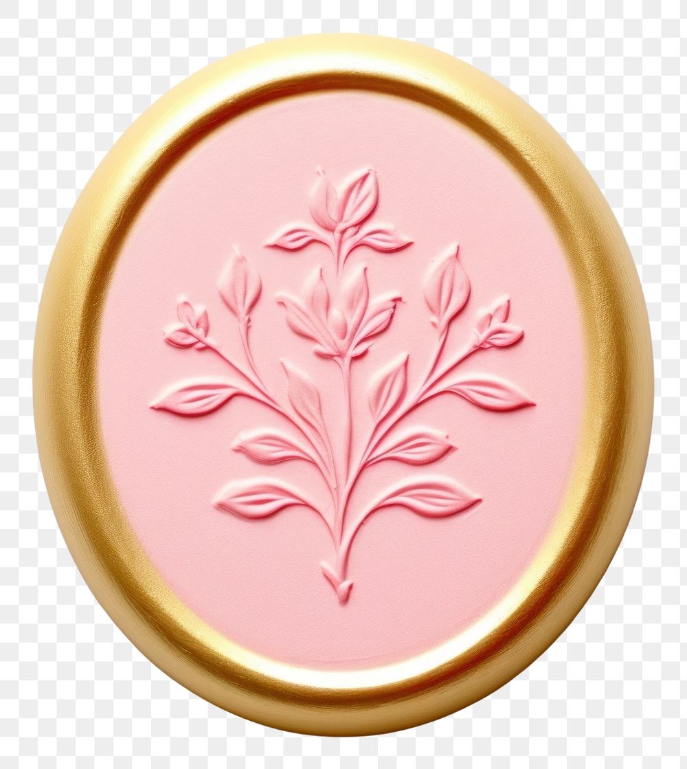 PNG  Seal Wax Stamp a floral shape gold pink.