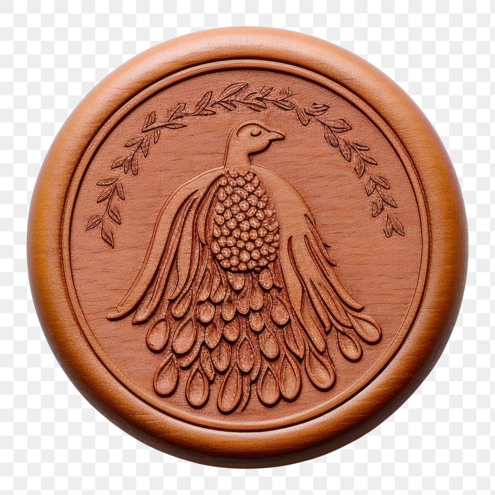PNG  Seal Wax Stamp a peacock bronze craft representation.