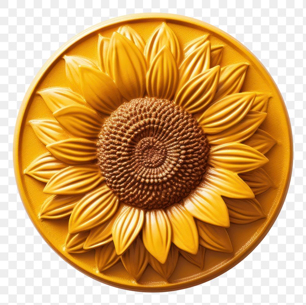PNG  Seal Wax Stamp a sunflower plant gold white background.