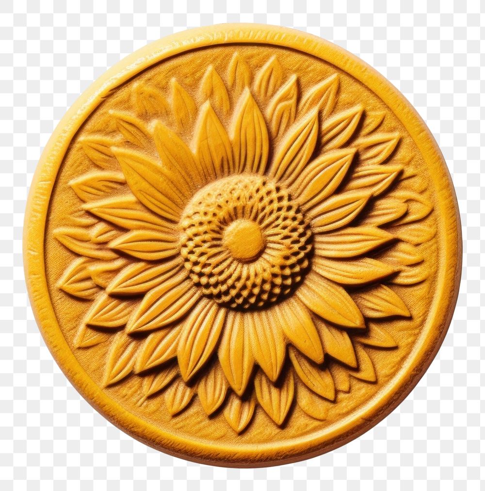 PNG  Seal Wax Stamp a sunflower craft money gold.