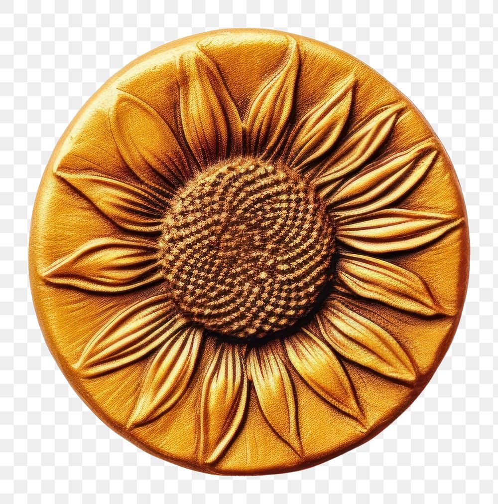 PNG  Seal Wax Stamp a sunflower locket gold white background.