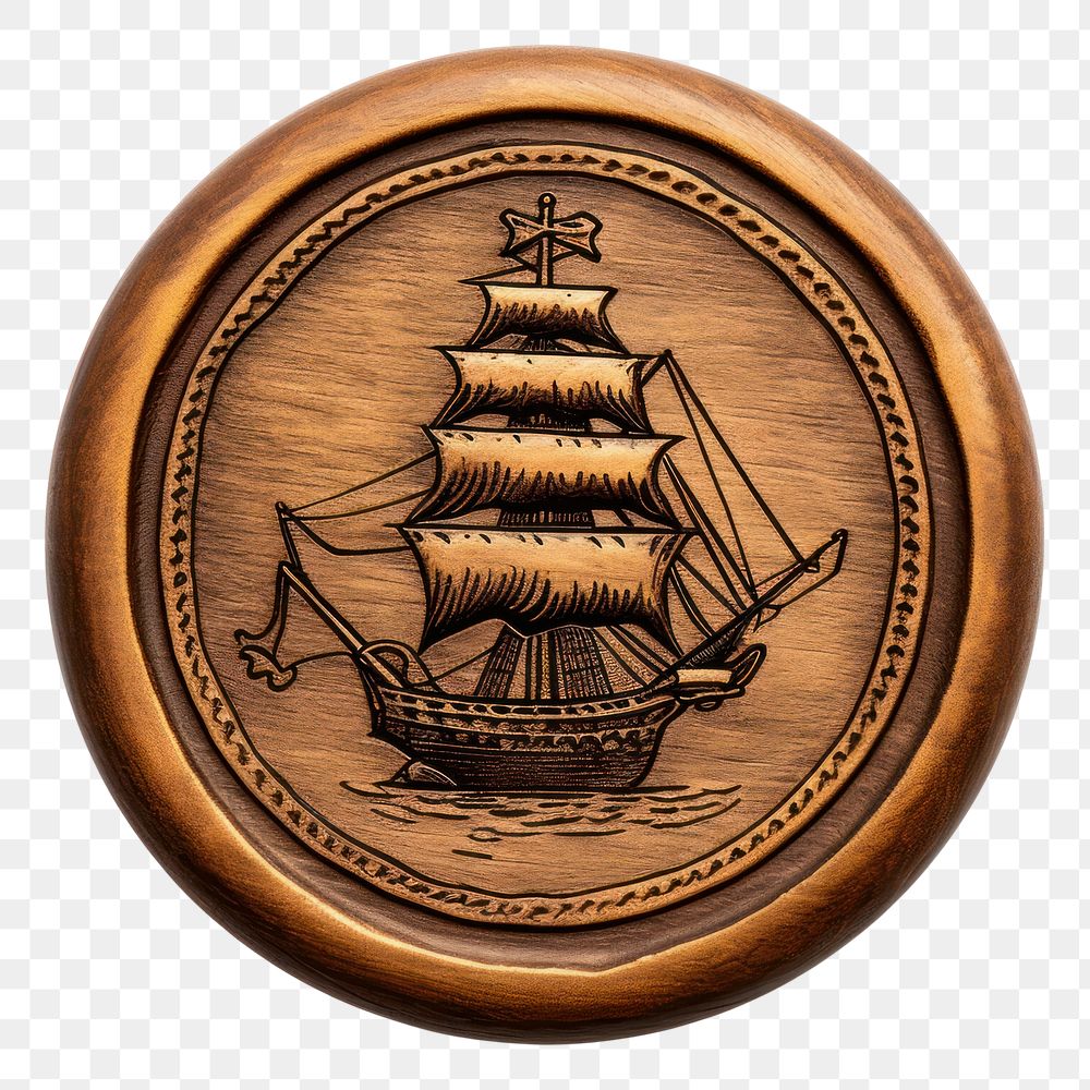 PNG  Seal Wax Stamp a ship bronze craft white background.