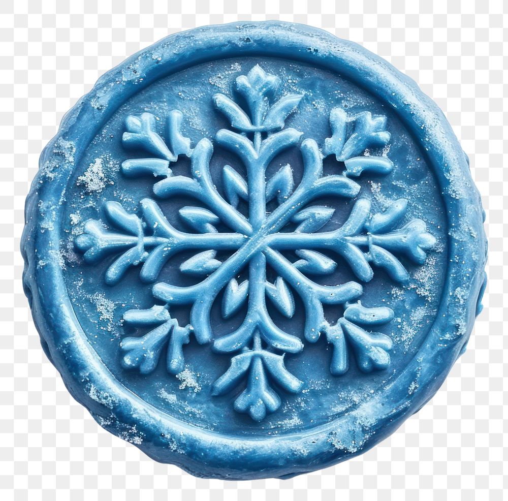 PNG  Seal Wax Stamp blue snowflake white background confectionery creativity.