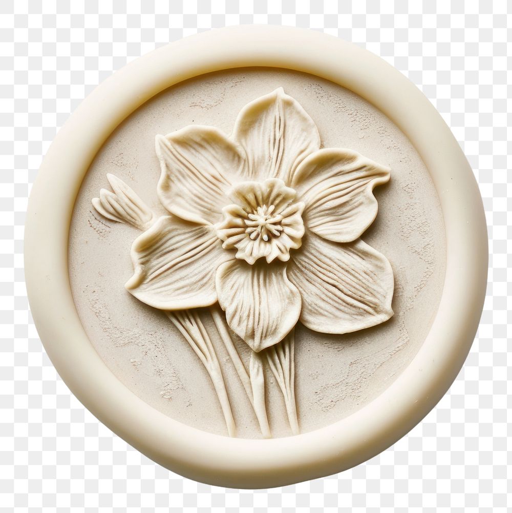 PNG  Seal Wax Stamp daffodil white white background accessories.