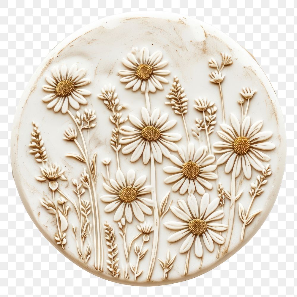 PNG  Seal Wax Stamp daisy field art white background accessories.