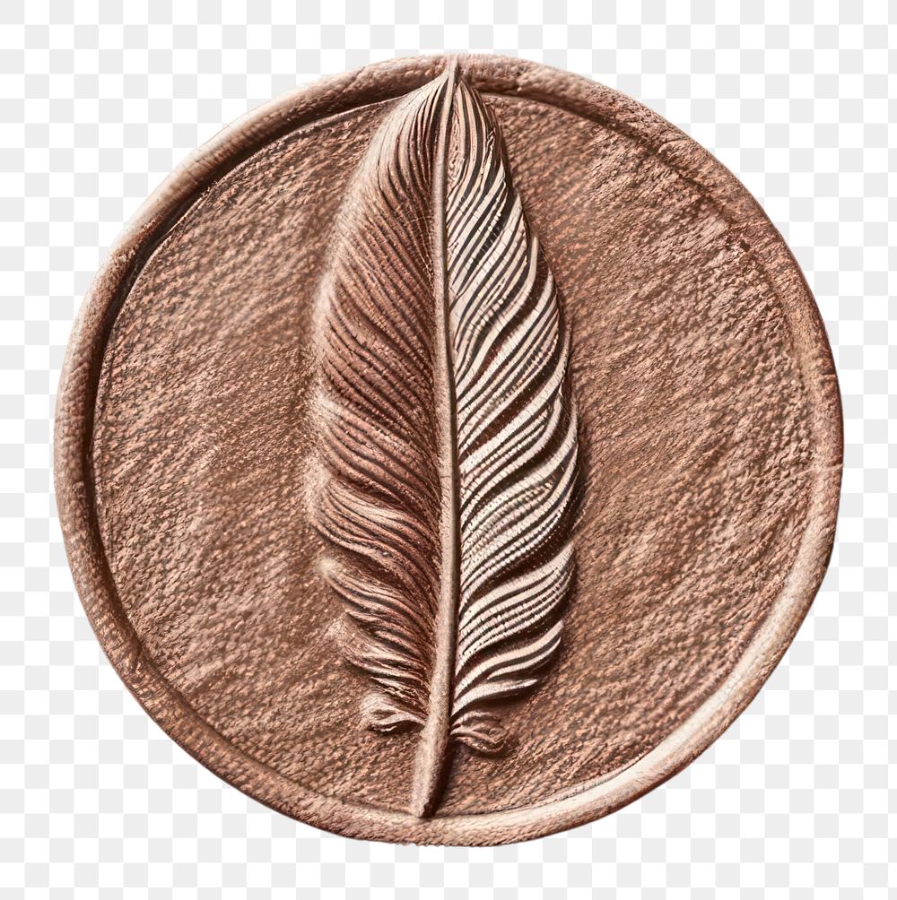 PNG  Seal Wax Stamp feather money coin white background.