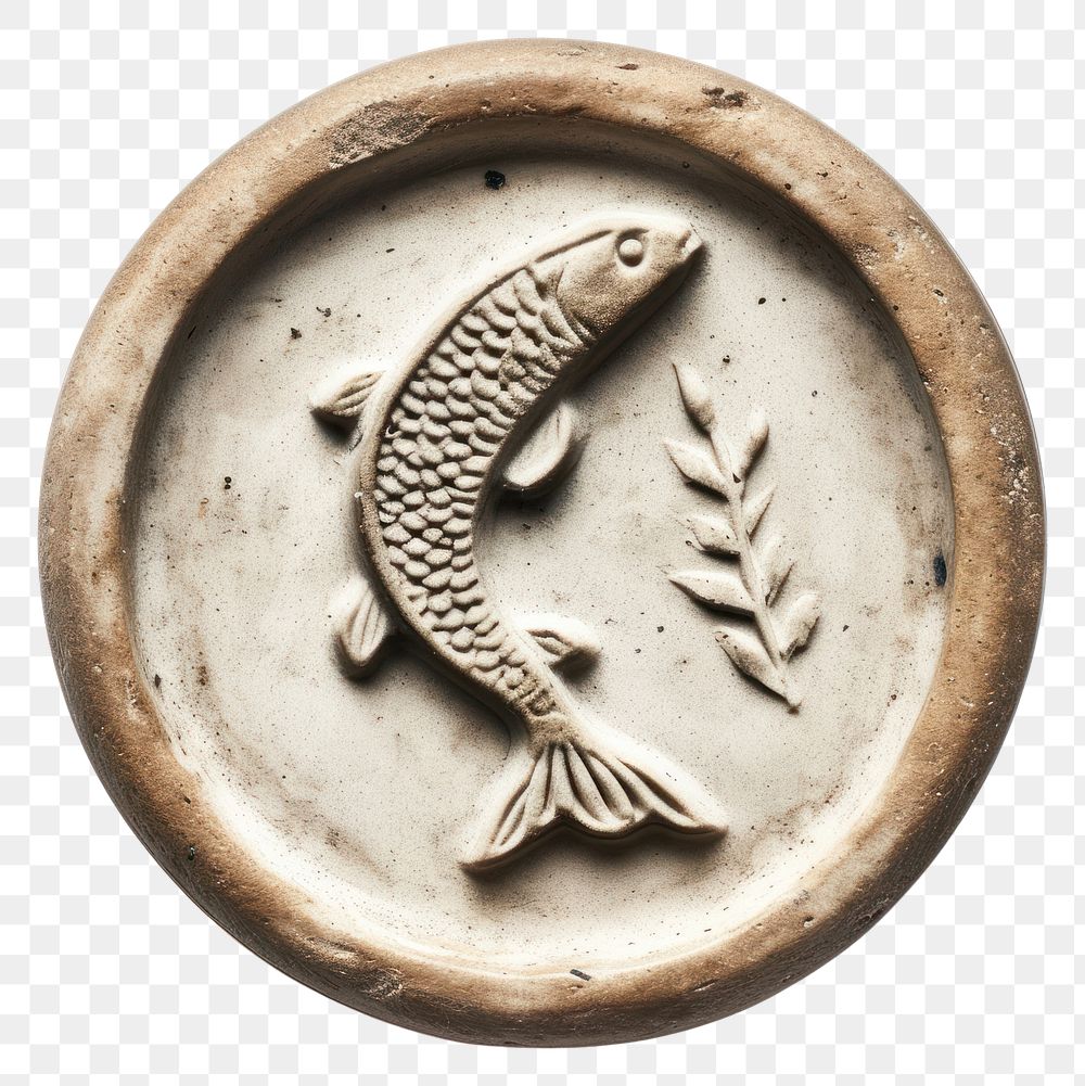 PNG  Seal Wax Stamp fish white background porcelain currency.