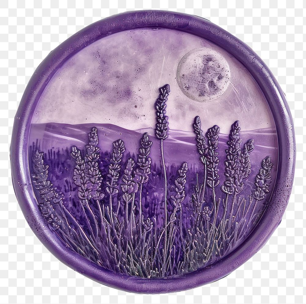 PNG  Seal Wax Stamp lavender field purple plant white background.