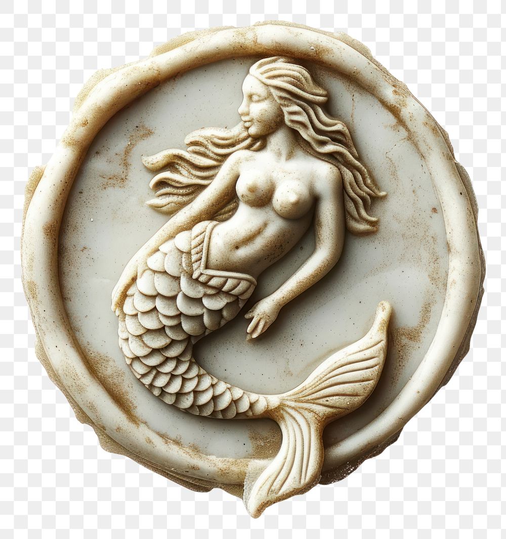 PNG  Seal Wax Stamp mermaid sea white background representation
