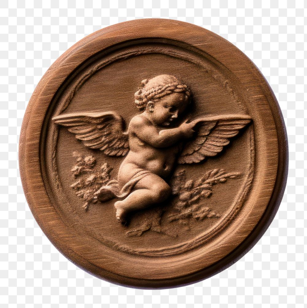 PNG  Seal Wax Stamp of a cherub craft white background representation.