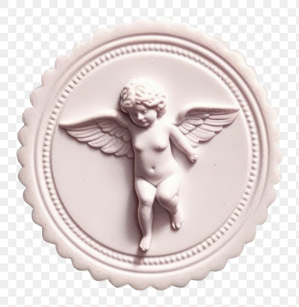 PNG  Seal Wax Stamp of a cherub shape white background representation.