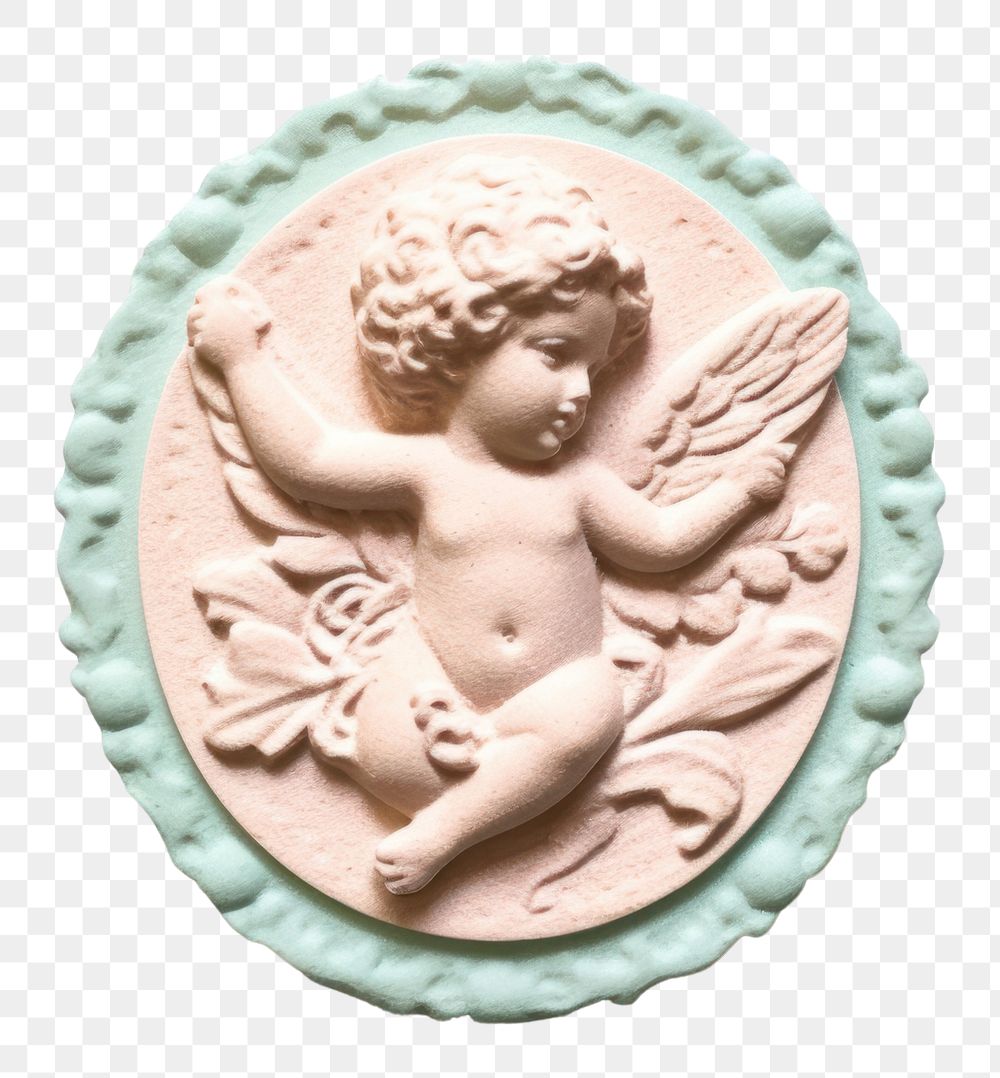 PNG  Seal Wax Stamp of a cherub shape craft representation.