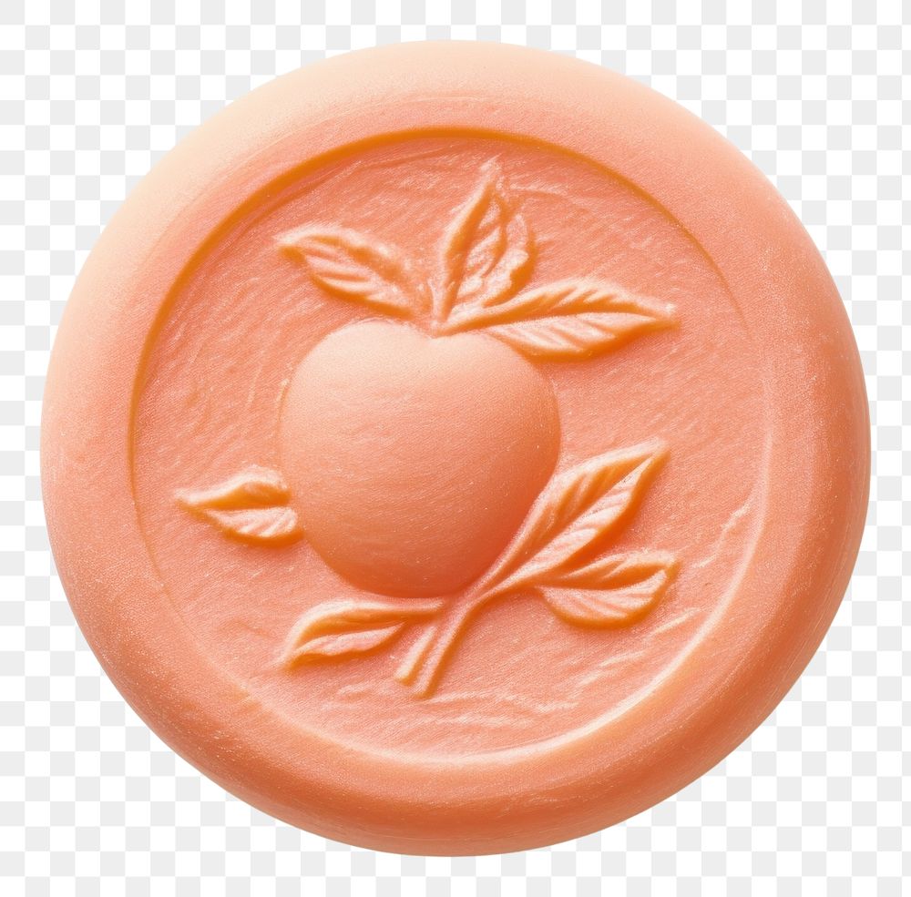 PNG  Seal Wax Stamp peach food white background confectionery.