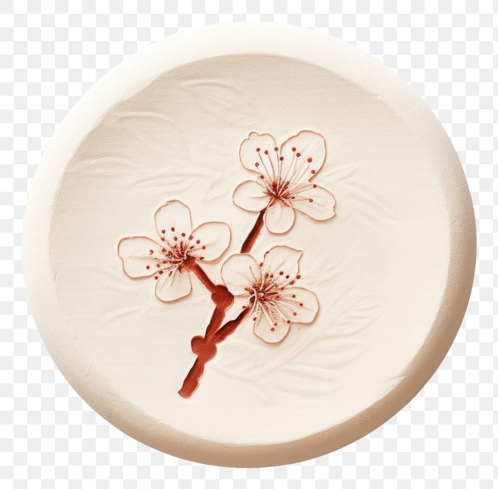 PNG  Seal Wax Stamp sakura flower white background creativity porcelain.