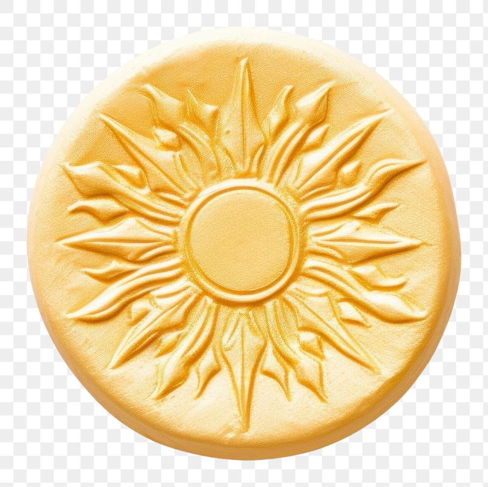 PNG  Seal Wax Stamp sun and sunshine jewelry gold white background.