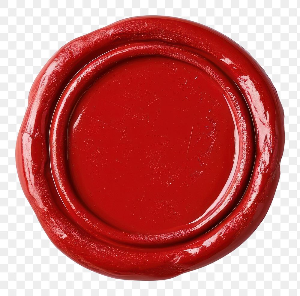PNG  Shiny plain red Seal Wax stamp white background preserves dishware.