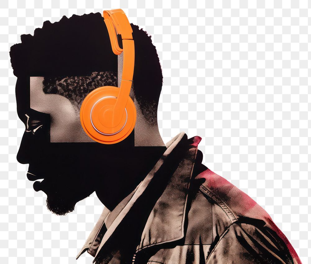 PNG  Black man listen to the music portrait headphones headset. AI generated Image by rawpixel.