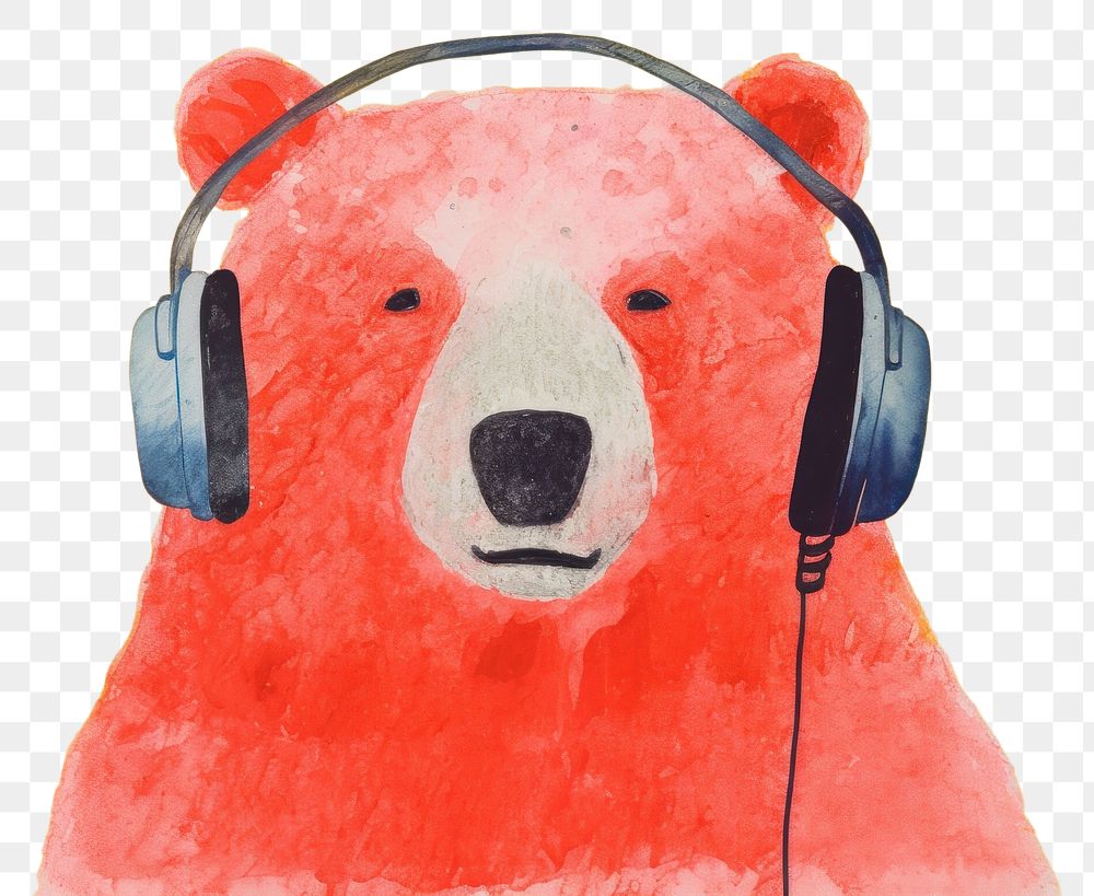 PNG  Bear listen to a music painting art electronics. AI generated Image by rawpixel.