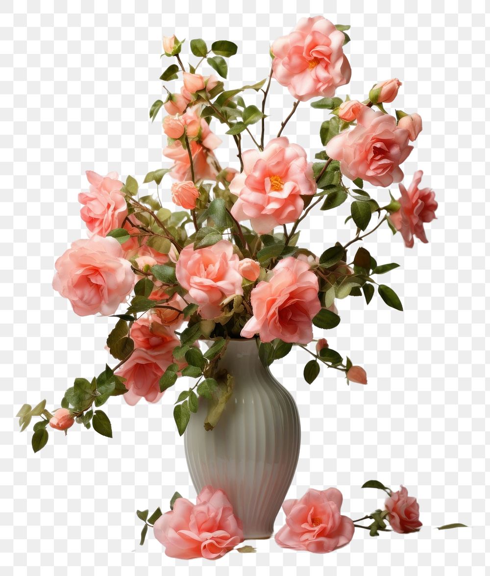 PNG  Roses flower vase plant petal inflorescence. AI generated Image by rawpixel.
