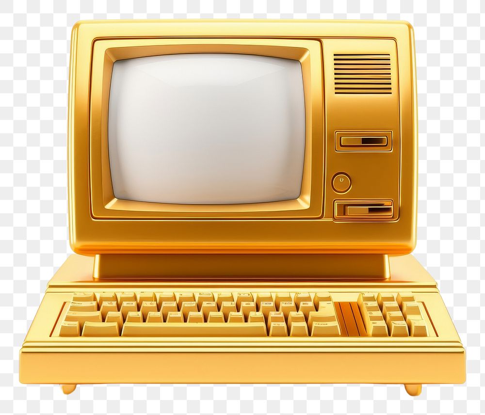 PNG Computer retro gold white background electronics.