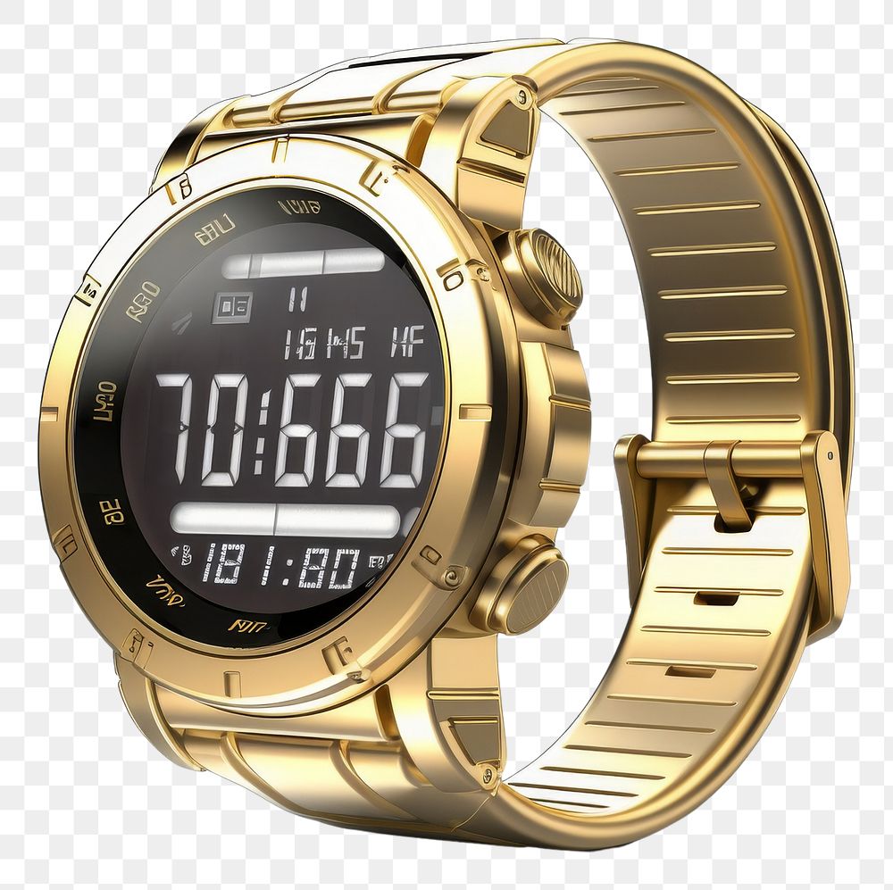PNG Digital watch wristwatch gold white background.