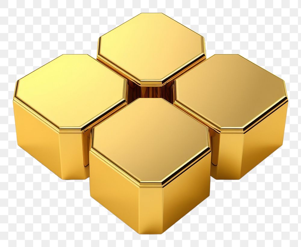 PNG Hexagonal gold material toy white background .