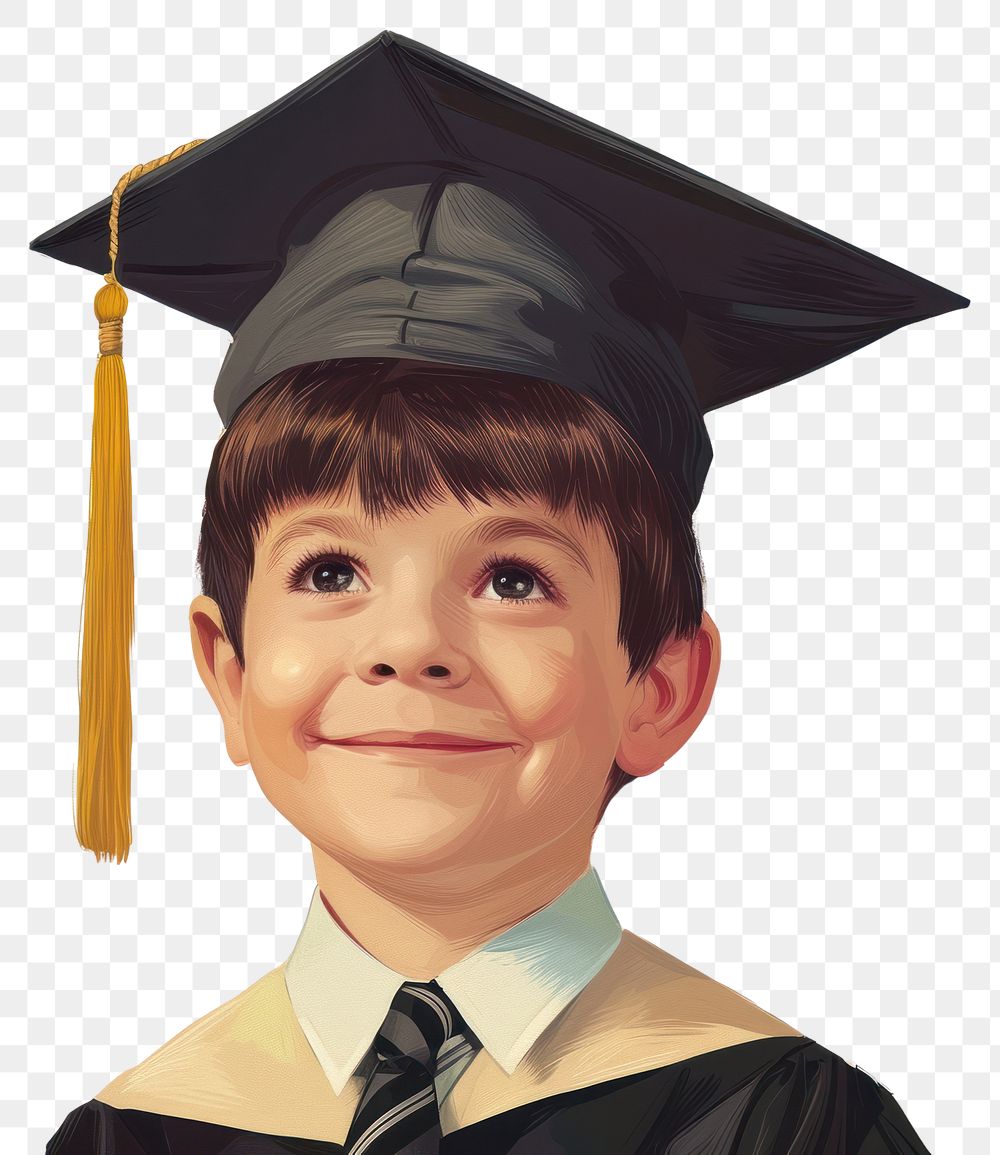 PNG Little boy wearing Graduation hat graduation portrait intelligence.