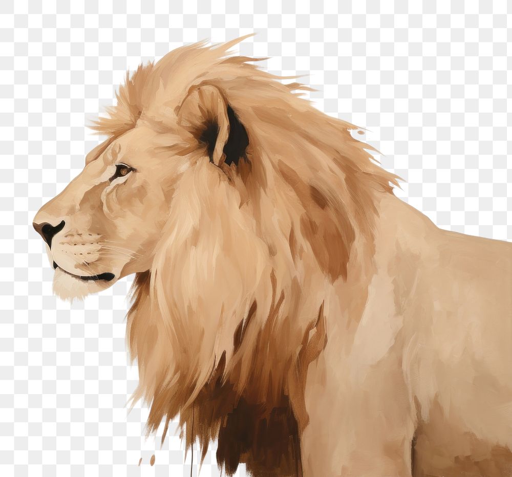 PNG  Lion wildlife painting mammal. AI generated Image by rawpixel.