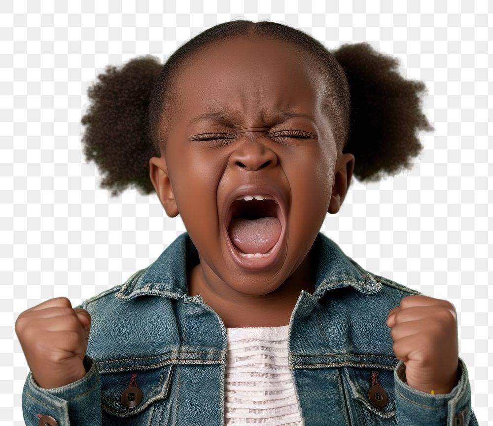 PNG Cool baby black girl with fashionable clothing style full body shouting fun frustration.