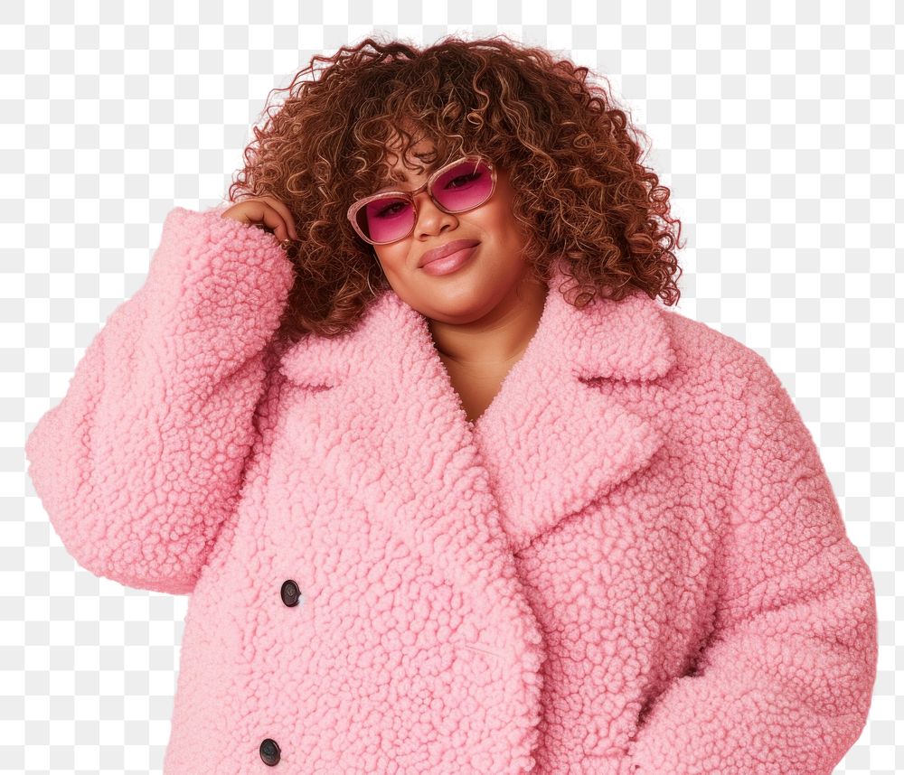 PNG Cool chubby young black woman with fashionable clothing style full body on colored background glasses coat fun.