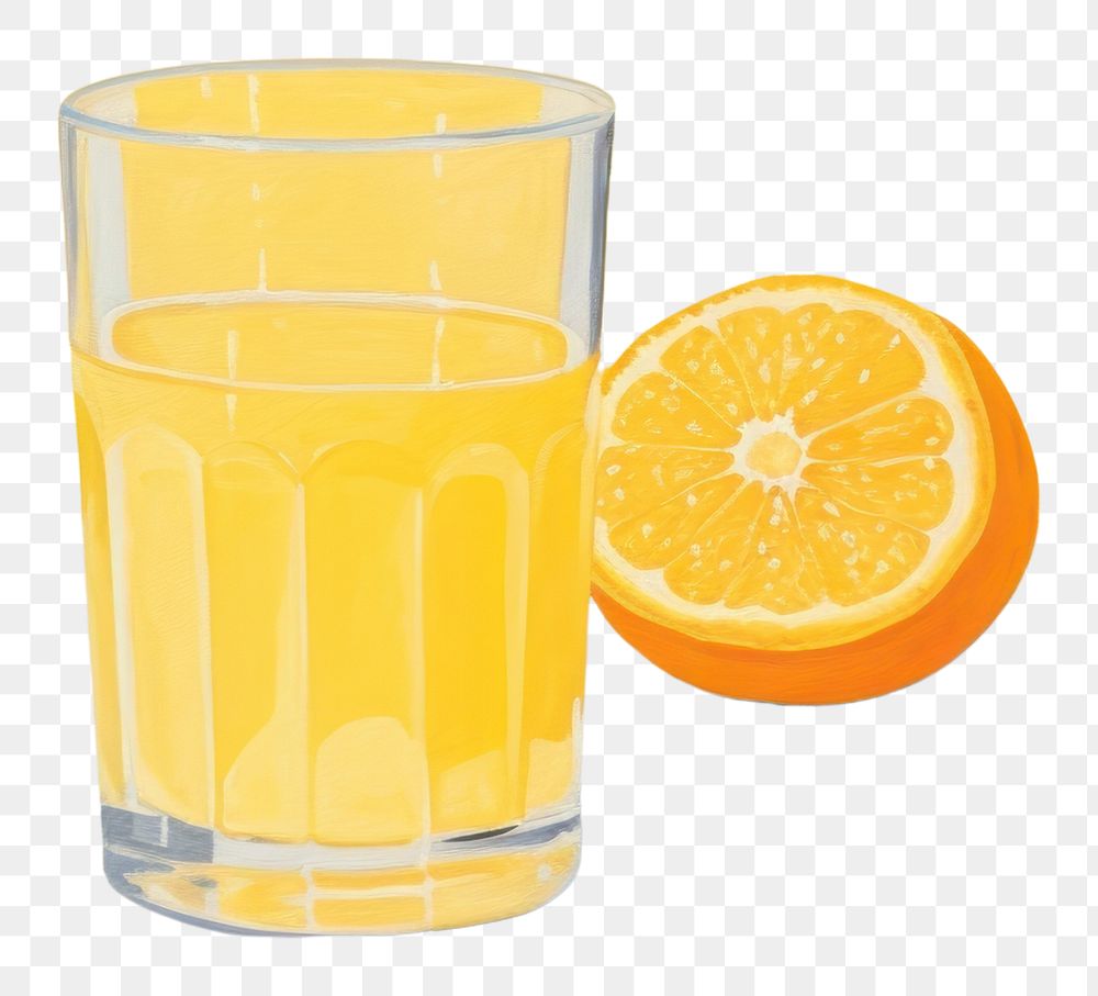 PNG Glass of orange juice painting drink refreshment. AI generated Image by rawpixel.