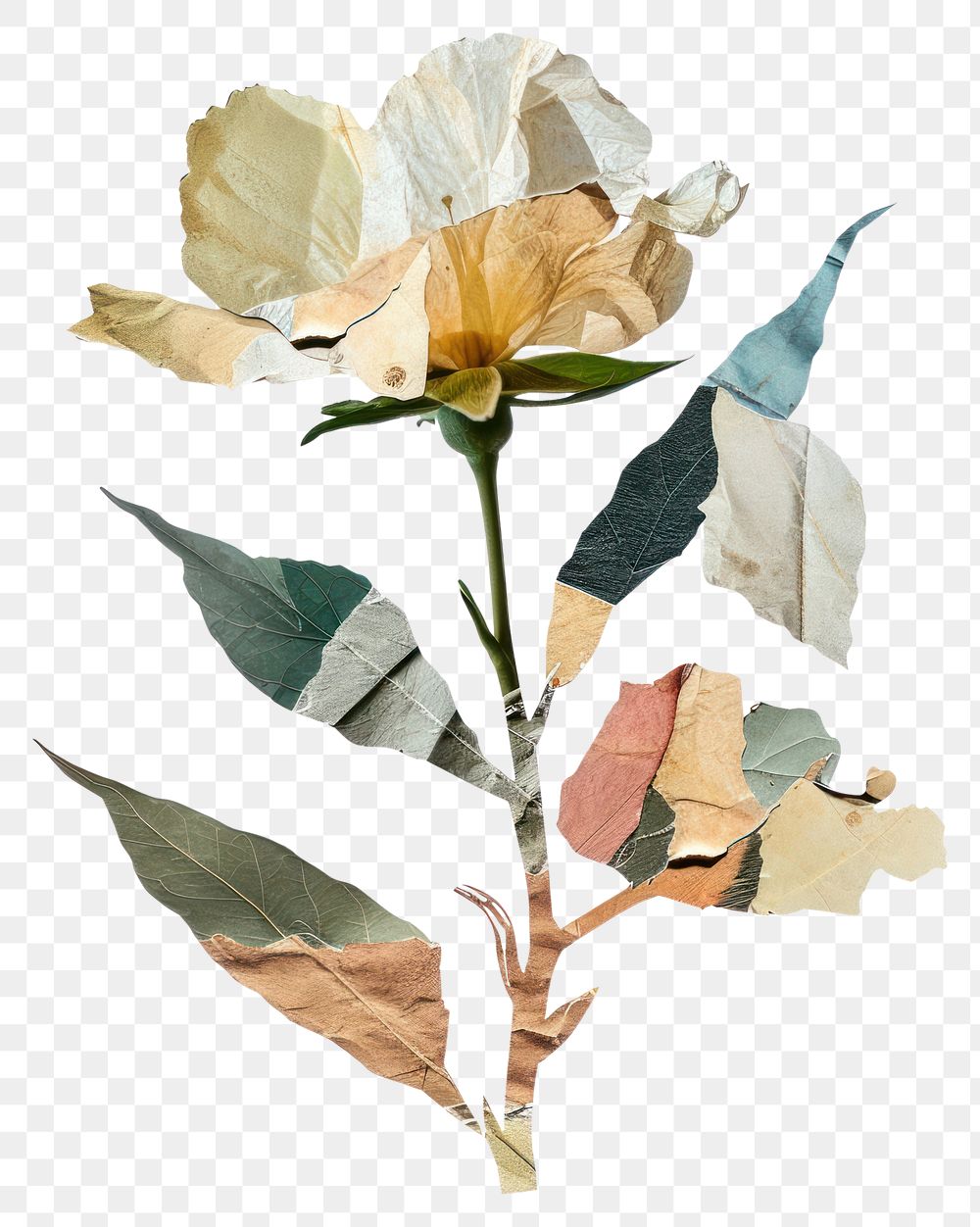 PNG Flower paper collage element plant petal leaf