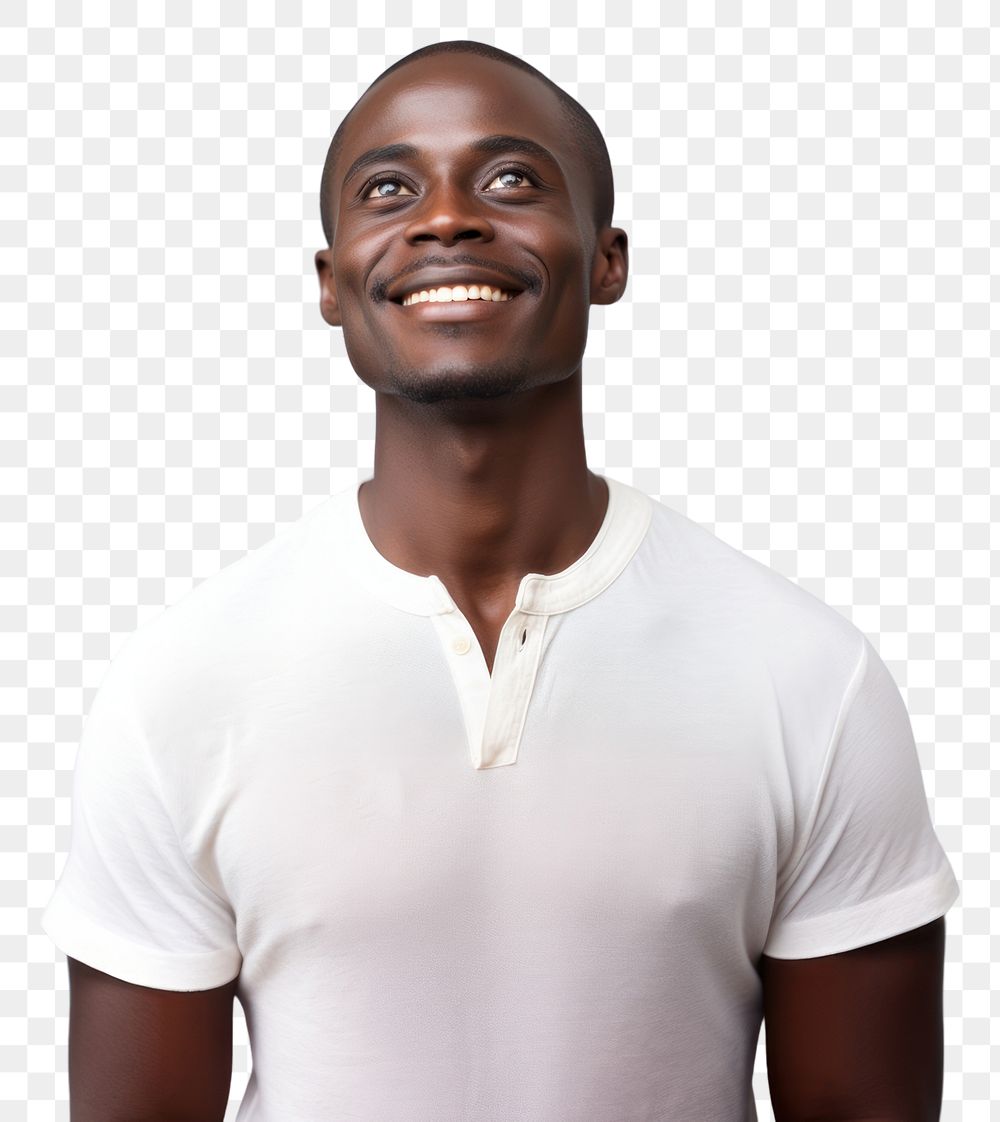 PNG A man looking up with smile portrait adult photo. AI generated Image by rawpixel.