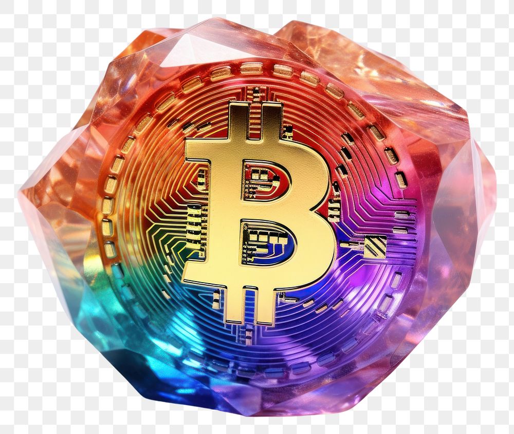 PNG Bitcoin made of rainbow gemstone jewelry crystal.