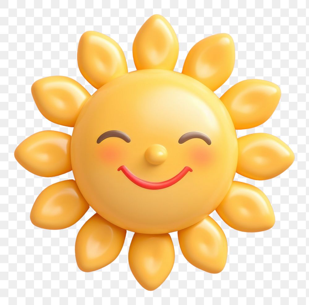 PNG 3d render icon of minimalist cute sun toy anthropomorphic representation.
