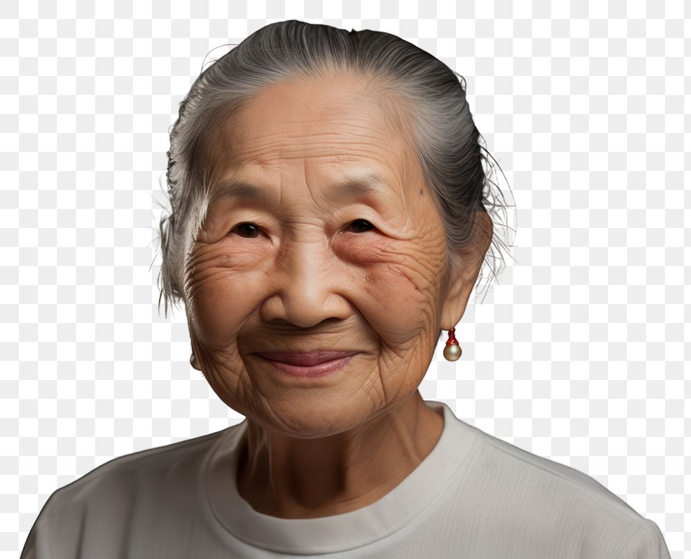 PNG  Happy chinese grandma portrait adult smile. AI generated Image by rawpixel.