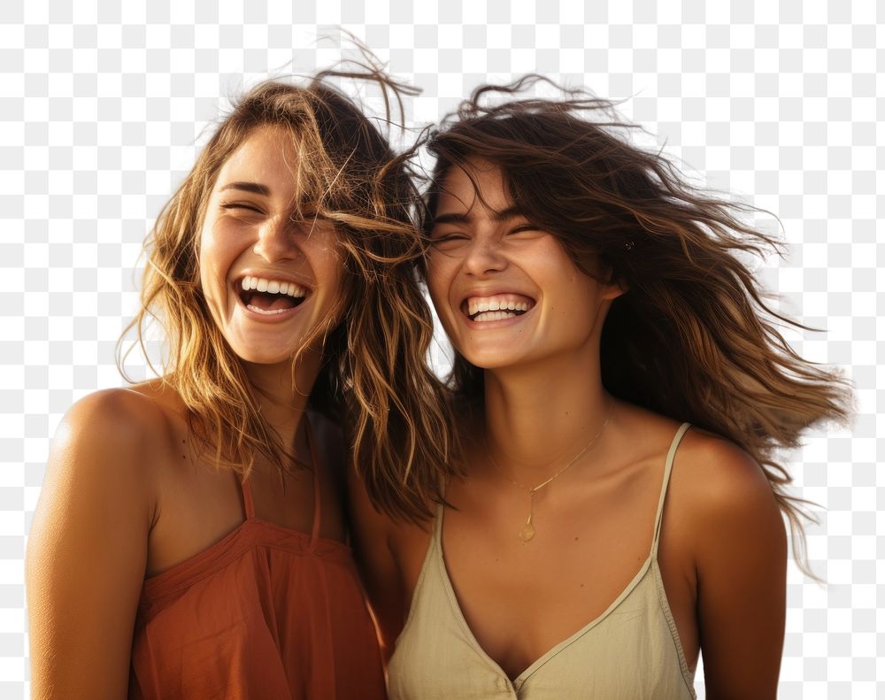 PNG  Female friends laughing summer beach. AI generated Image by rawpixel.