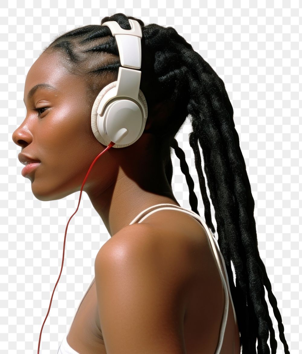 PNG  African-American woman wearing headphone listening to music headphones headset adult.