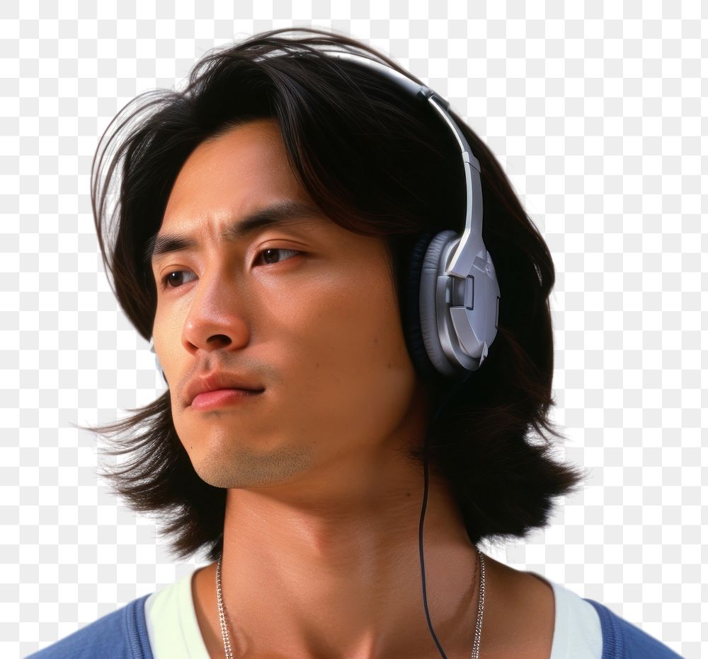 PNG  Asian man wearing headphone listening to music headphones photography portrait.