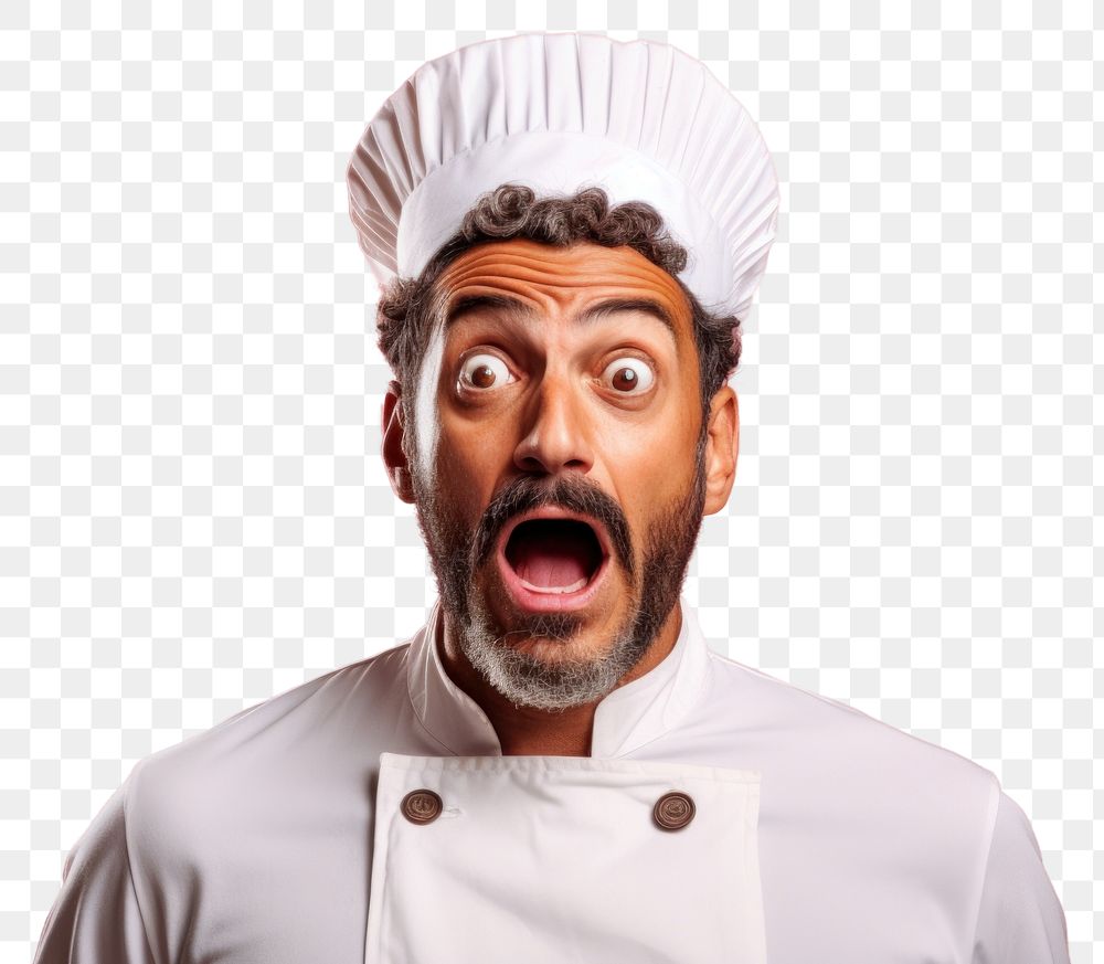 PNG Chef suprised face portrait adult moustache.