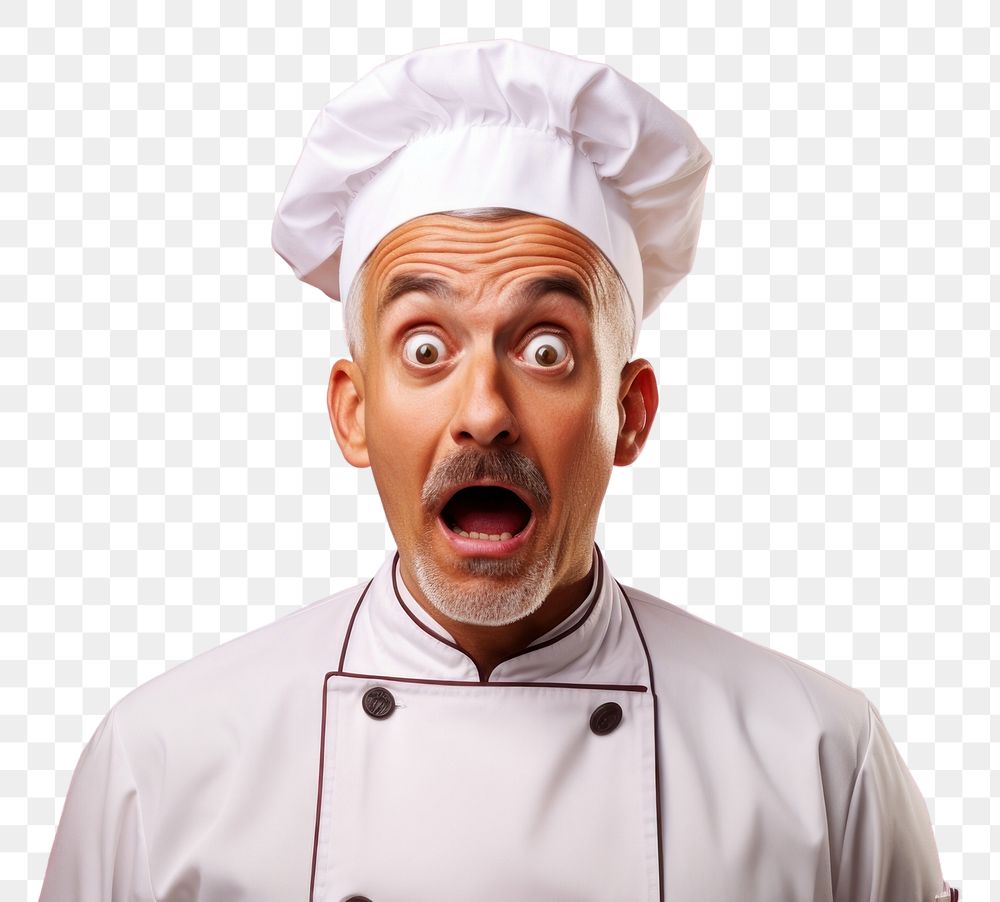 PNG Chef suprised face portrait adult gesturing.