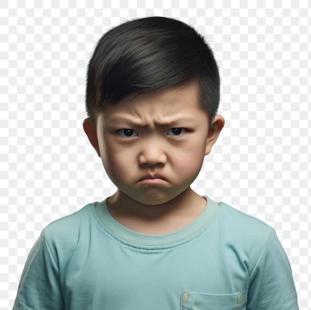 PNG Chinese kids angry face portrait photography disappointment.