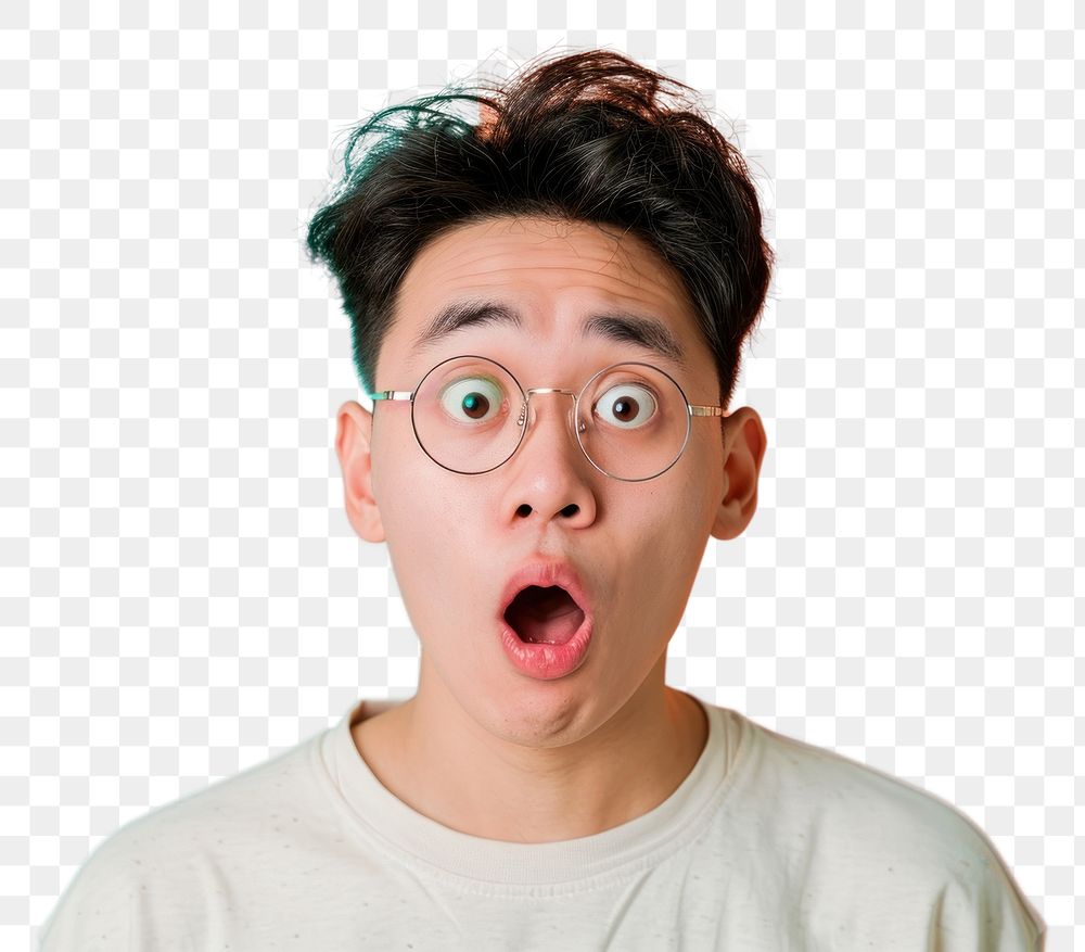 PNG Chinese man surprised face portrait glasses accessories.