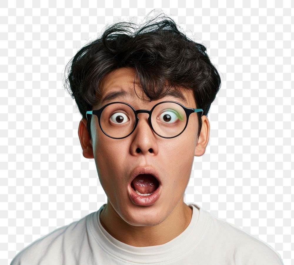 PNG Chinese man surprised face portrait glasses adult.