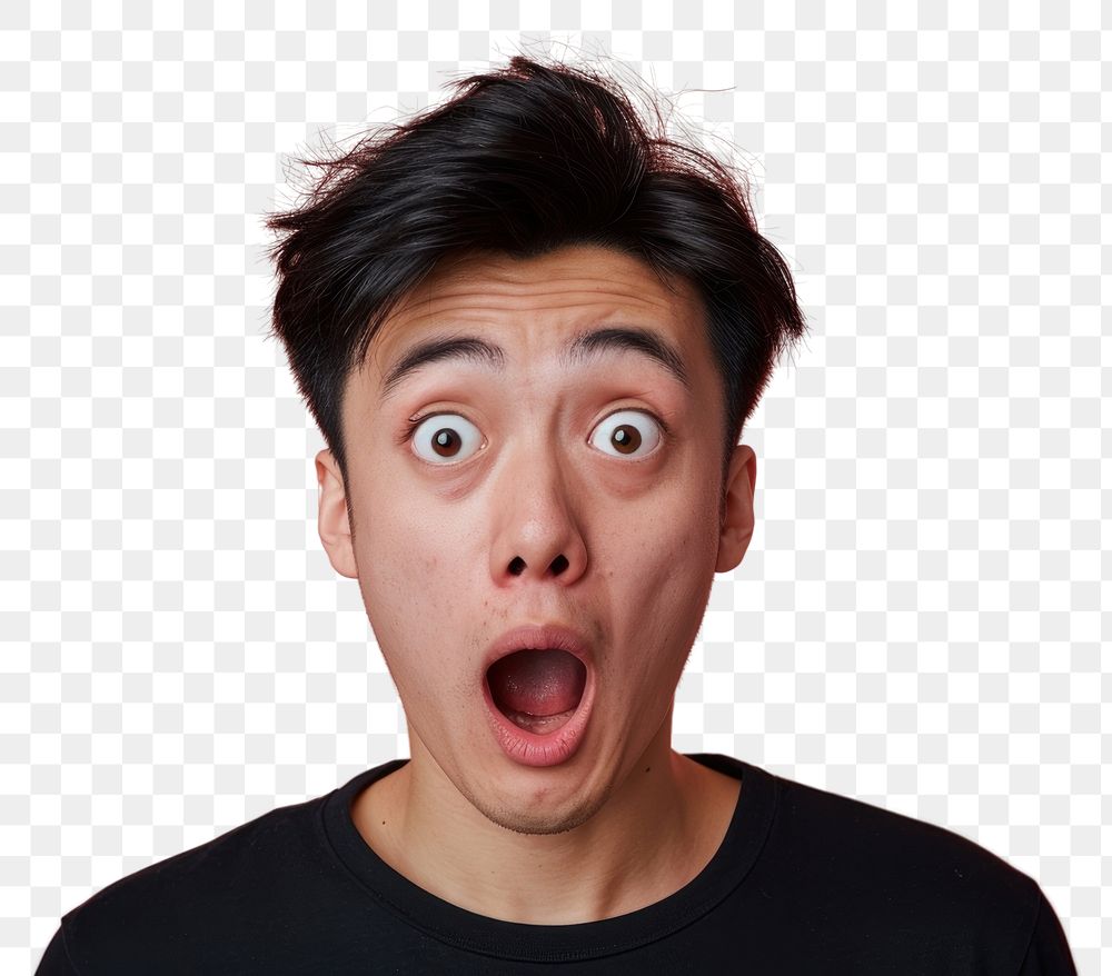 PNG Chinese man surprised face portrait adult frustration.