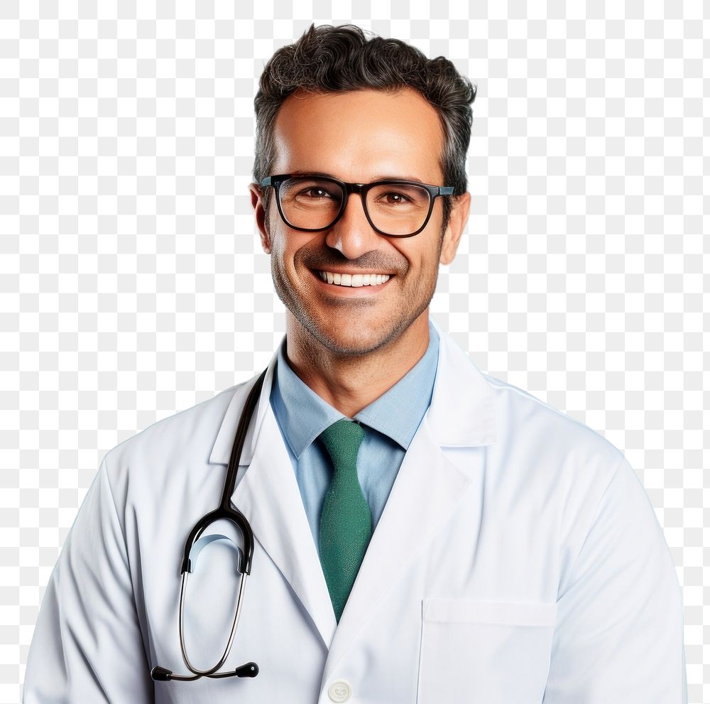 PNG American doctor smiling face portrait glasses adult.