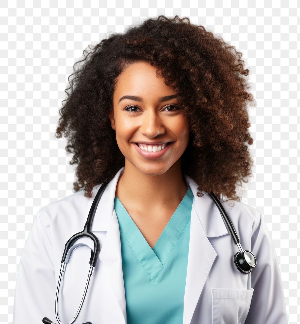 PNG American doctor smiling face portrait adult stethoscope.